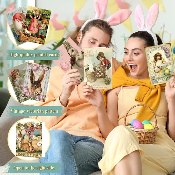 18 Pack Vintage Easter Card Bulk Easter  Retro Bunny Greeting Postcards with Envelopes Assorted Funny Notecards for School Home Office Business Gift Supplies, 4 x 6 Inches
