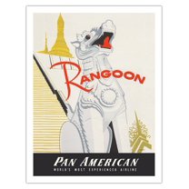 Rangoon (Yangon) Burma - Shwedagon Pagoda - Vintage Airline Travel Poster by Aaron Amspoker c.1955 - Fine Art Matte Paper Print (Unframed) 20x26in
