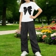 thumbnail image 3 of Iyufng Two Piece Sets for Girls, Old Girls Clothing, Bow Printed Short Sleeve T-Shirt and Cargo Pants Outfits 5-15 Years, 3 of 7