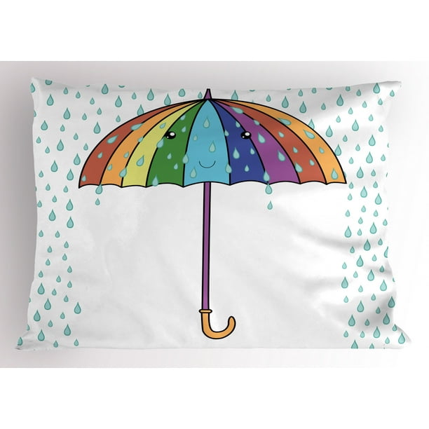 Rain Pillow Sham Joyful Autumn Season Theme Cartoon Umbrella In Rainbow Colors Smiling During Rainfall Decorative Standard Size Printed Pillowcase 26 X 20 Inches Multicolor By Ambesonne Walmart Com Walmart Com