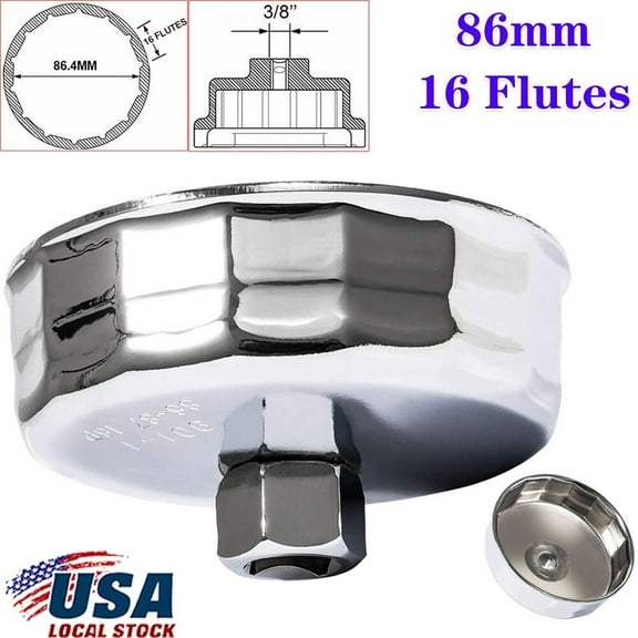 86mm 16 Flutes Silver Steel Oil Filter Wrench Remover Cap Tool for BMW Volvo US#