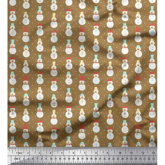 Soimoi Moss Georgette Fabric Snowman Cartoon Fabric Prints by Yard 42 Inch Wide
