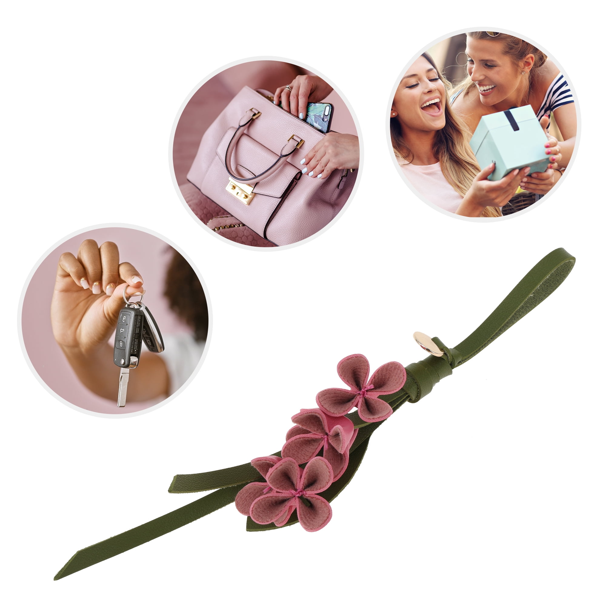 Unique Bargains PU Leather Flower Handbag Charm 1 Piece for Bags Rose Red