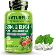 NATURELO Bone Strength - Plant-Based Calcium, Magnesium, Potassium, Vitamin D3, VIT C, K2 - GMO, Soy, Gluten Free Ingredients - Whole Food Supplement for Bone Health - 240 Vegetarian Capsules