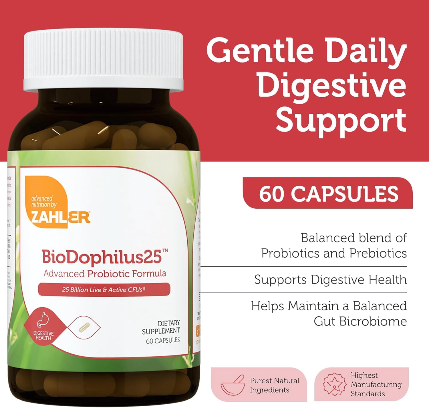 Zahler BioDophilus25, Advanced Probiotic Formula, 25 Billion CFU, 60 Capsules, Probiotic, Probiotics, Probiotic Supplement