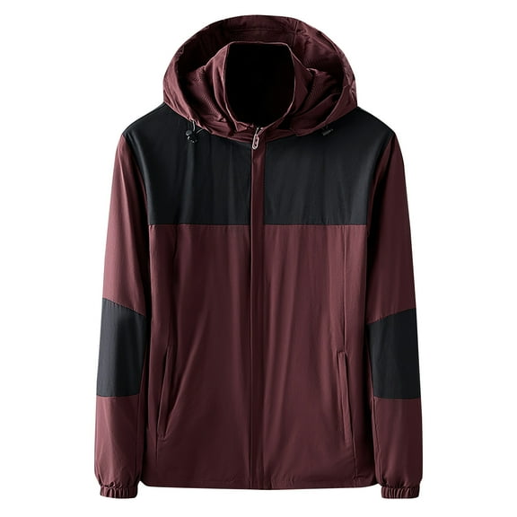 Men's Fashion Color Block Winter With Detachable Hood Mountain Zipper Jacket Overcoat Windproof Snow Coat Warm Winter Windbreaker