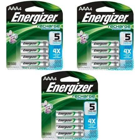 Energizer AAA Rechargeable Batteries 4 Pack, 3 Count = 12 Batteries