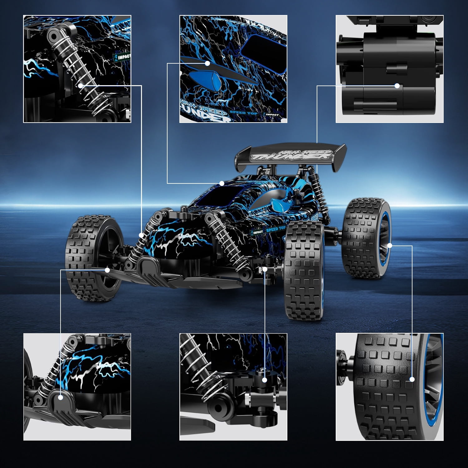 Tecnock Remote Control Car for Boys and Girls, 1:18 Scale RC Cars with LED Lights, 2.4GHz 2WD All-Terrain RC Trucks for 50-Min Play, Gifts for Kids
