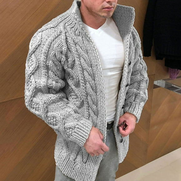 Mens Essentials Juebong Men's Fashion Warm Autumn And Winter Pure Color Wool Knitted Sweater Cardigan