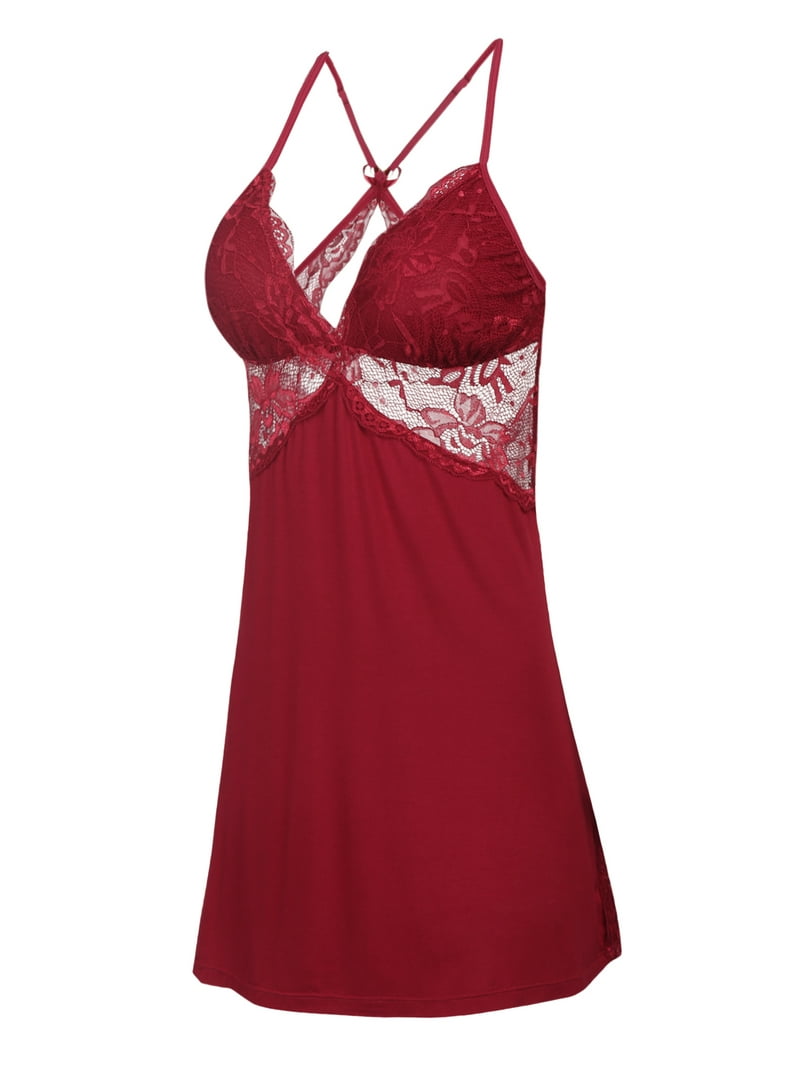 sexy lingerie nightie Vivianyo HD Sleepwear Sexy Lingerie Nightgown Lace Chemise Satin Slip Silk  Negligee Nightie Bridal Babydoll for Women Beige main image 1