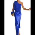 thumbnail image 3 of Vestido de Cóctel para Mujer, con un Solo Hombro, Larga y Abertura Alta, para Fiesta de Boda Azul L, 3 of 8
