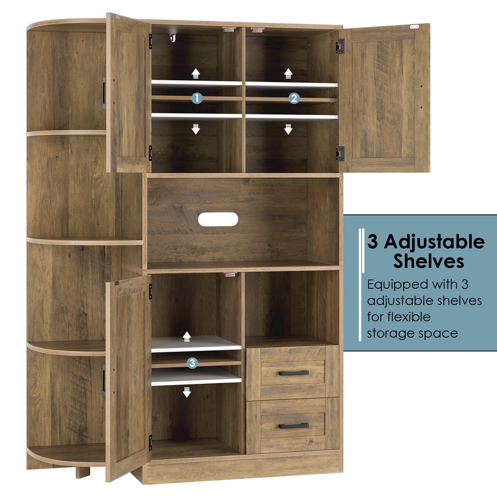 Homfa 60" Large Kitchen Pantry Buffet, Freestanding Storage Cabinet with Adjustable Shelves for Dining Room, Rustic Brown