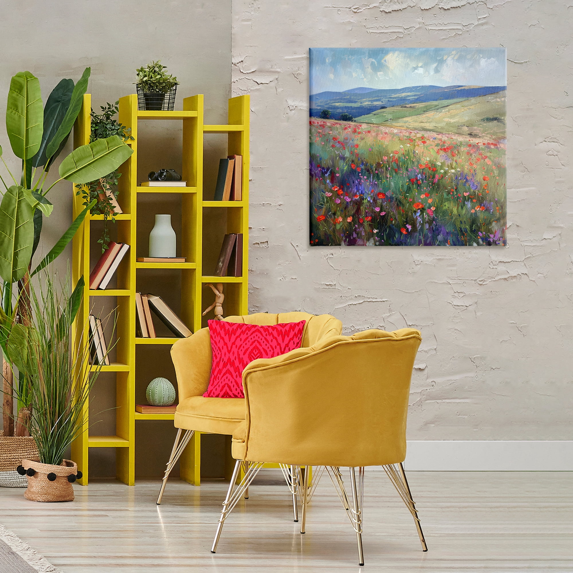 Stupell Industries Rolling Meadow Flowers Landscape & Nature Painting Wrapped Canvas Art Print Wall Art, 30 x 30