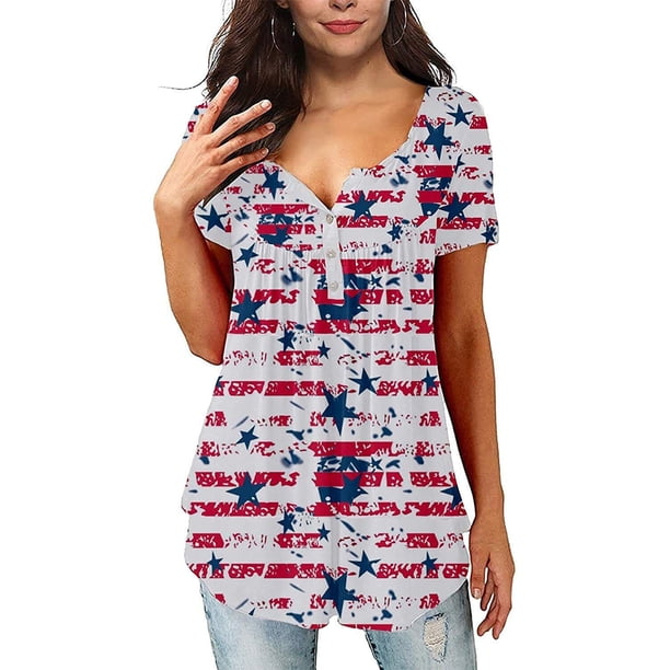 Txlixc Blusa de manga corta para el día de la independencia femenina con diseño de bandera nacional Txlixc moda