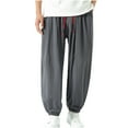 thumbnail image 2 of AherBiu Plus Size Mens Linen Pants Drawstring Joggers for Men Elastic Waisted Casual Loose Trousers, 2 of 9