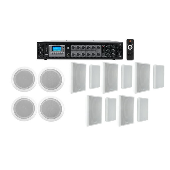 6-Zone Home Audio Receiver (4) 6.5" White Ceiling (10) 5.25" Slim Wall Speakers