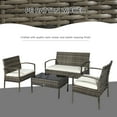 thumbnail image 4 of Outsunny Patio Furniture Set, 4 Piece Indoor Outdoor PE Wicker Conversation Set with Chairs, Loveseat Sofa, Cushions, Glass Table, Light Gray, 4 of 9