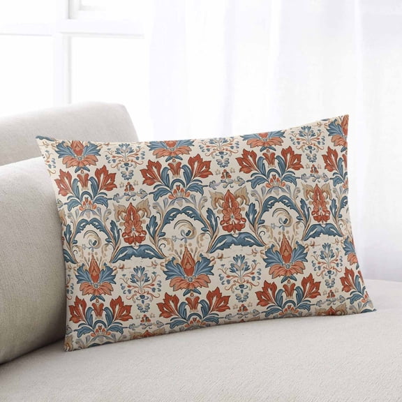 Boho Floral Body Pillow Cover, Pillowcase Protectors with Zipper, Breathable Decorative Throw Pillow Case Cover, Farmhouse Vintage Red Blue Flower Plant Pillow Shams for Couch Sofa 24x36Inch