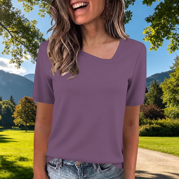 Blczomt Womens Spring Tops Short Sleeve Purple Tunic Tee Lightweight Cute T Shirts for Women