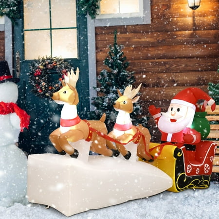 Costway 7' Christmas Decoration Inflatable Santa Claus on Sleigh 2 Reindeers