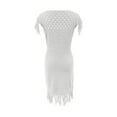 thumbnail image 6 of Diufon Knit Cotton Dresses for Women Solid Color Hem Fringe Dress Crewneck Cap Sleeve Hollow out Dress, 6 of 6