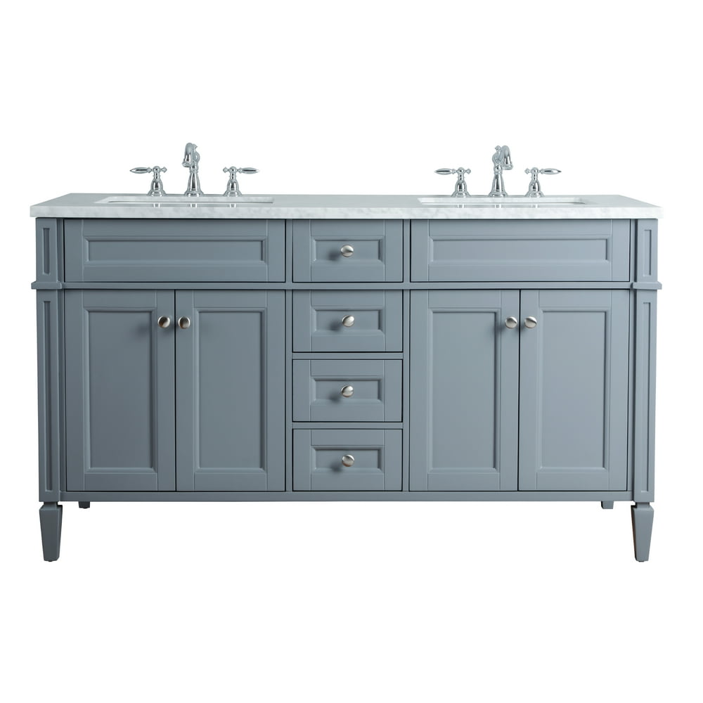 Stufurhome Anastasia French 60 Inches Grey Double Sink Bathroom Vanity