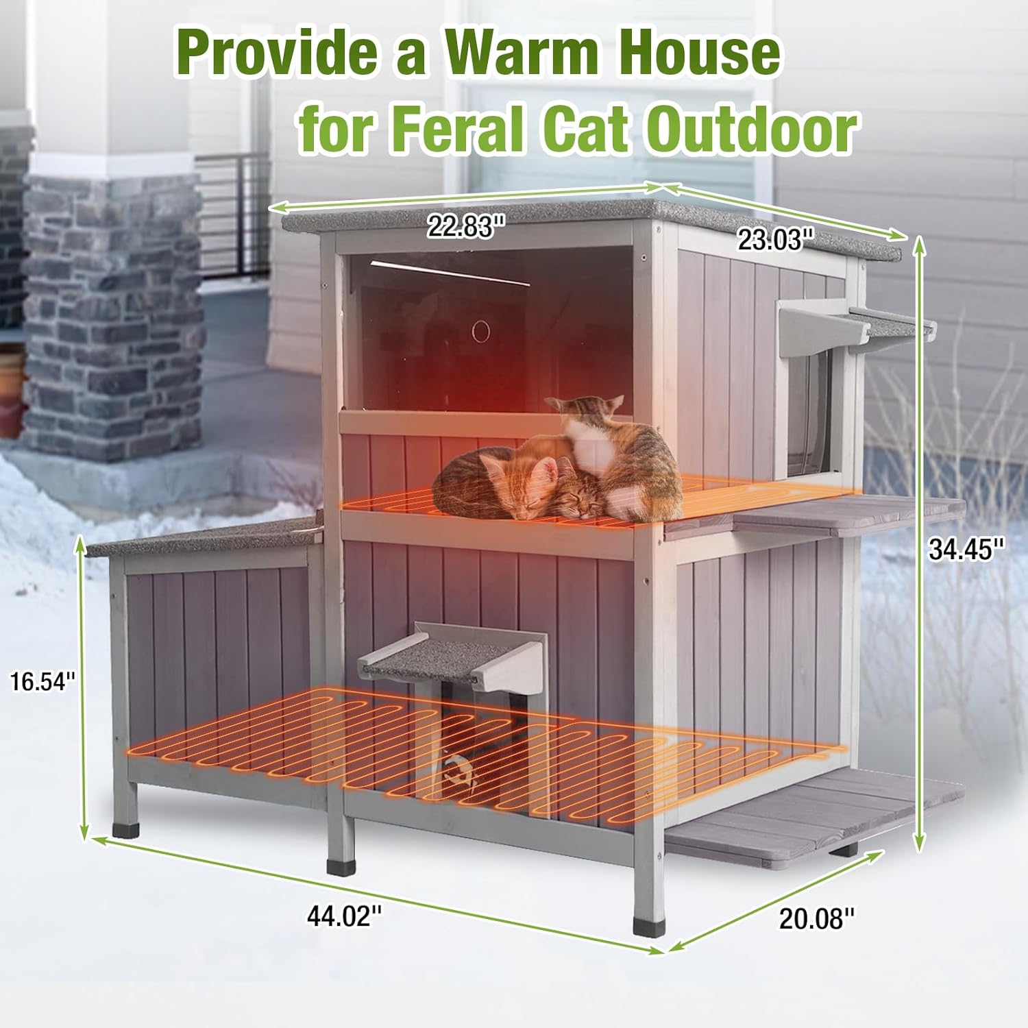 Aivituvin Heated Cat House Outdoor Insulated Liner Cat House with Heated Pad Feral Cat Shelter with Escape Doors Weatherproof