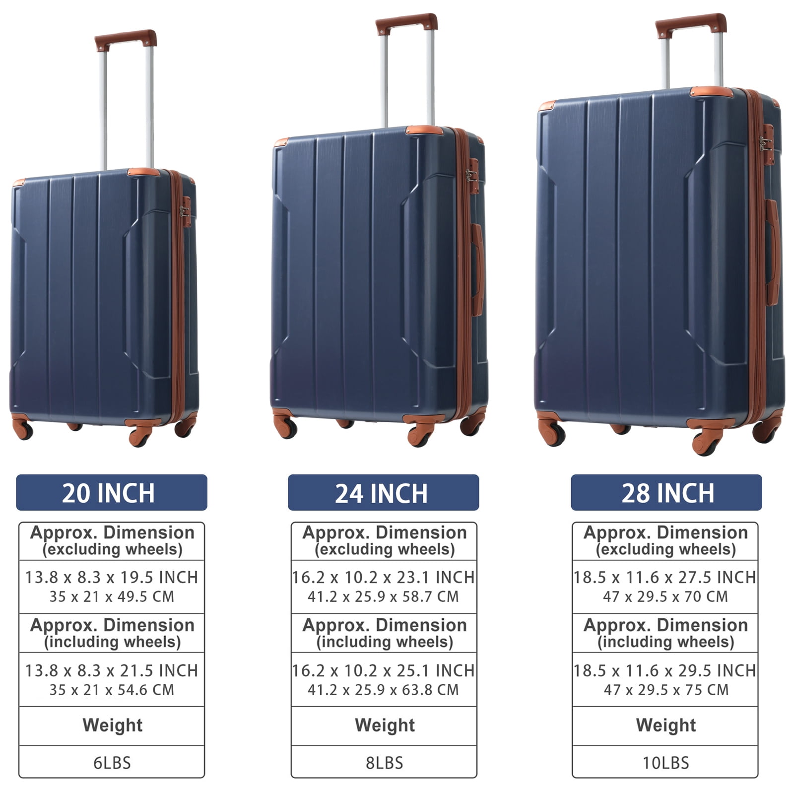 EUROCO 3 Piece Luggage Set, Expandable Hardshell Suitcase with TSA Lock and Double Spinner Wheels,ABS Lightweight Durable Travel luggage Set(20"/24"/28"),Inky Blue
