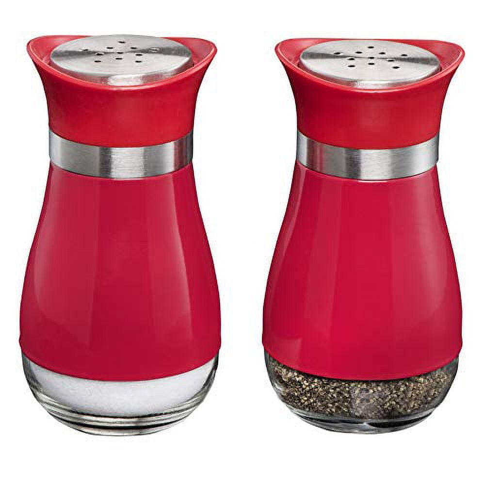 Red Salt and Pepper Shakers Set with Holder - Dopeca Glass Salt