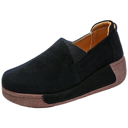 

DVKOVI Zapatos Para Mujer Elegantes Platform Shoes for Women Dressy Autumn Solid Color Round Toe Casual Thick Sole Flock Mid Heel Shake Shoes Slip On Shoes for Women Black 39
