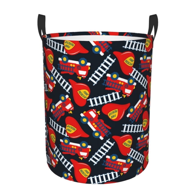 Balery Fire Rescue With Red Helmet And Truck Cesta de ropa redonda con asas, impermeable, independiente, para ropa, juguetes, dormitorio y familia-Small