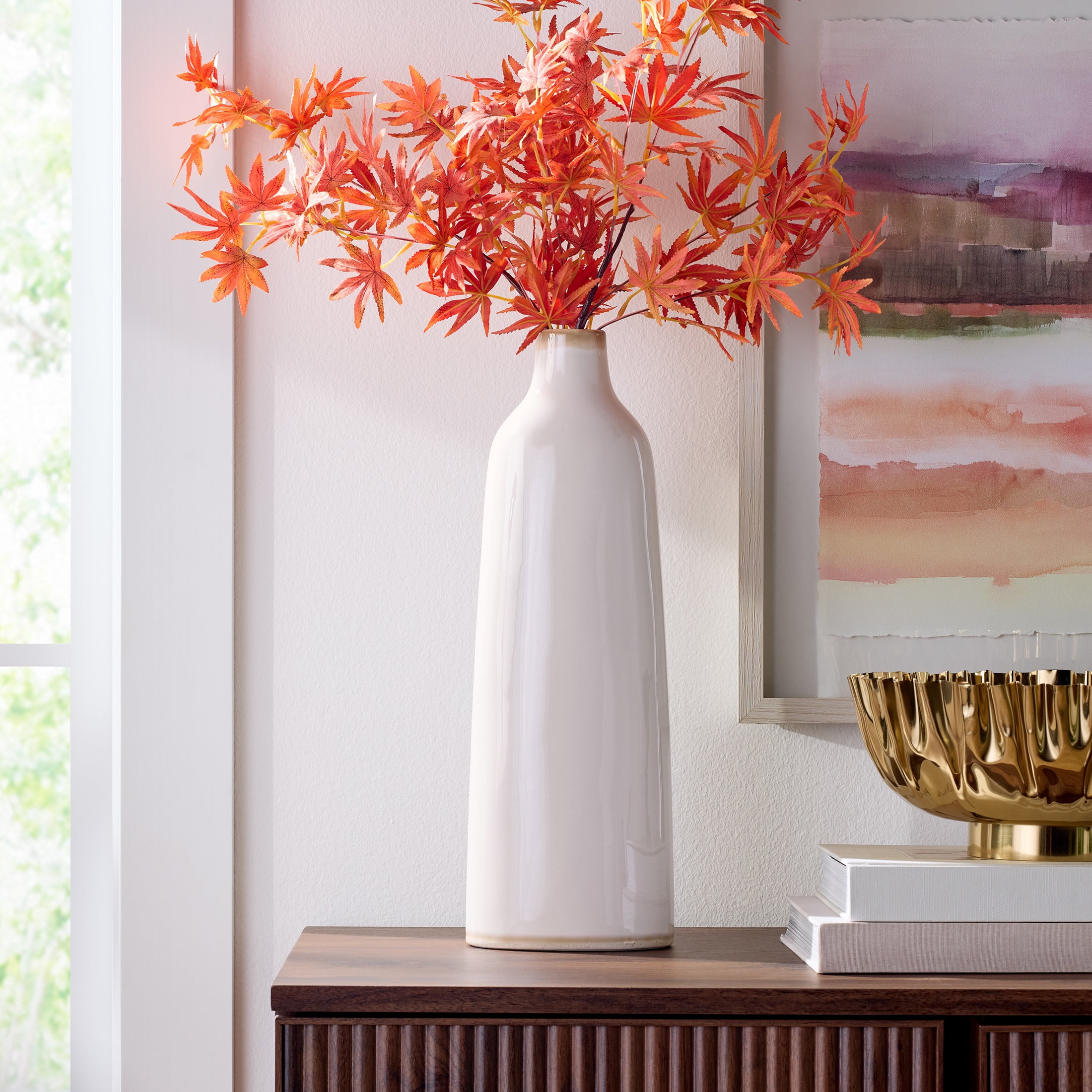 Better Homes & Gardens Indoor Vanilla Bottle Shaped Vase, 18 inch tall