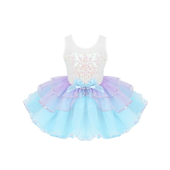 RUNQHUI Kids Girls' Princess Ballerina Cosplay Party Costume Sequin Tutu Ballet Dancing Leotard Dress Light Blue 8