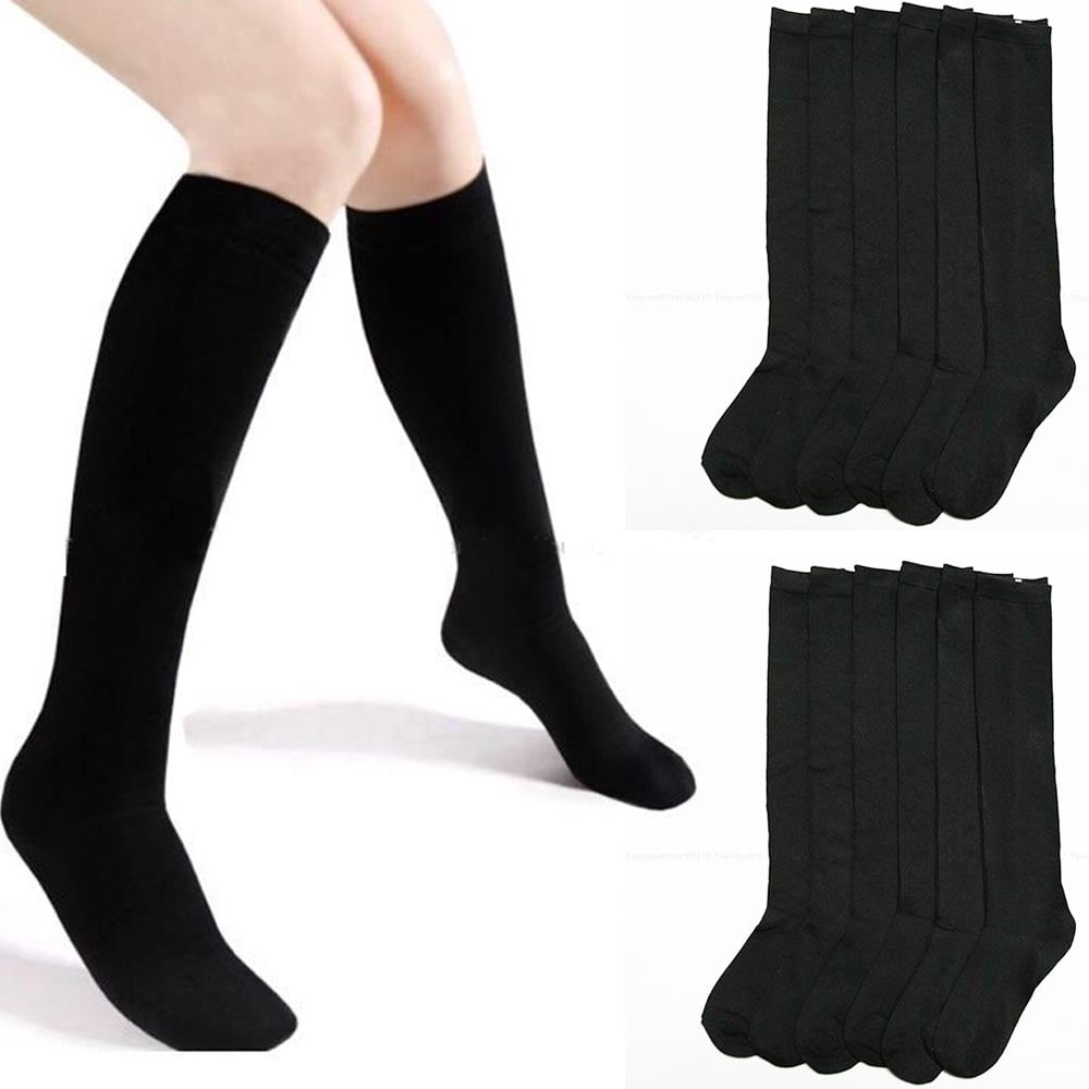 12 Pairs Knee High Uniform School Soccer Socks Women Girl Black Size 9 ...