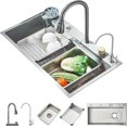 thumbnail image 2 of Fregadero De Cocina, Acero Inoxidable Fregadero De Cocina con Cascada, Moderno Tarjas Para Cocina, Sobreponer Fregadero De Cocina y Accesorios con Grifo Giratorio 360, 2 of 8