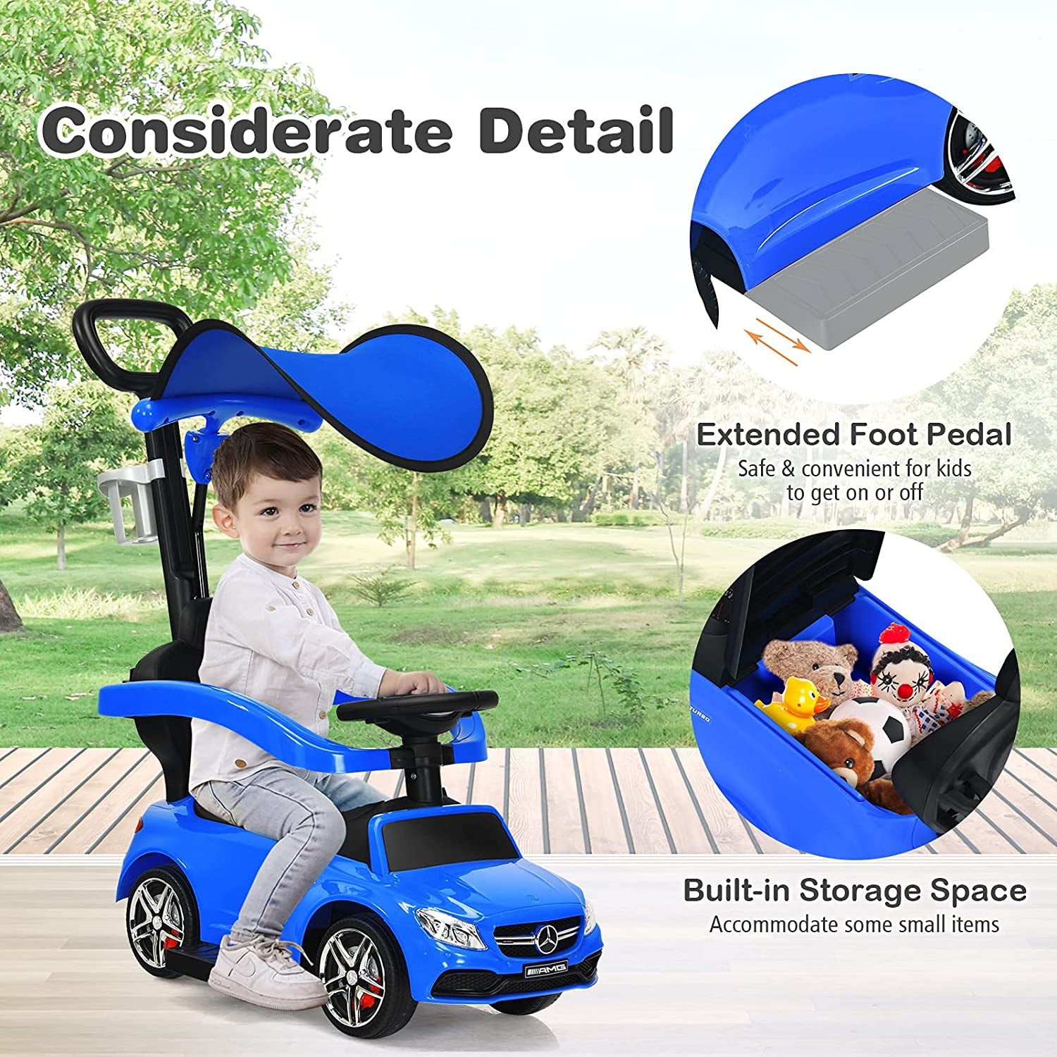 Private Jungle Kids Ride On Push Car, 3 in 1 Convertible Baby Toddler Stroller, Battery Powered Kids Electric Vehicles Toy for Children Boys & Girls