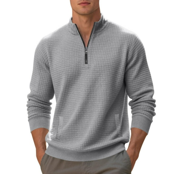 Long Sleeve Sweatshirts for Men with Zipper Mock Neck Pullover Shirts Mens Casual Solid Color Textured Going-Out Loungewear No Hood Sweatshirt Tops