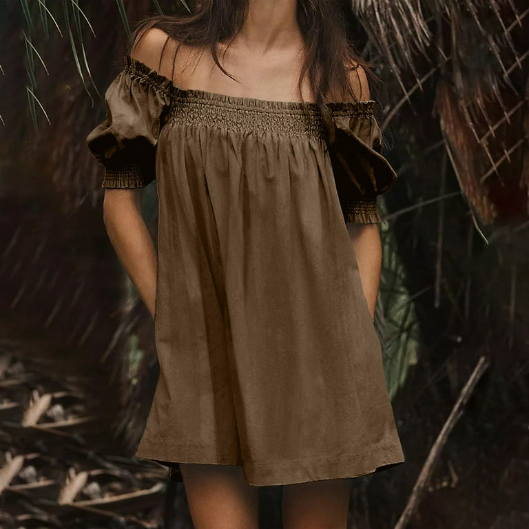 brown babydoll dress women Brown Embroidered Bow Babydoll Dress main image 0