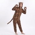 thumbnail image 5 of Gunia Leopard Hooded Onesie For Adult Unisex Flannel Pajamas Jumpsuit Pjs Sleepwear Cosplay Halloween Role Play Dress Up Outfits Holiday Party Wear,Brown, 5 of 5