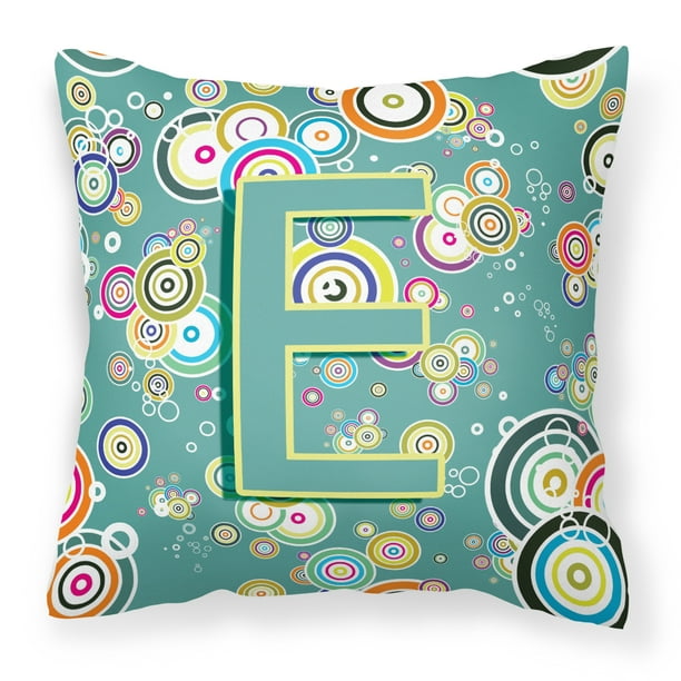 Letter E Circle Circle Teal Initial Alphabet Fabric Decorative Pillow