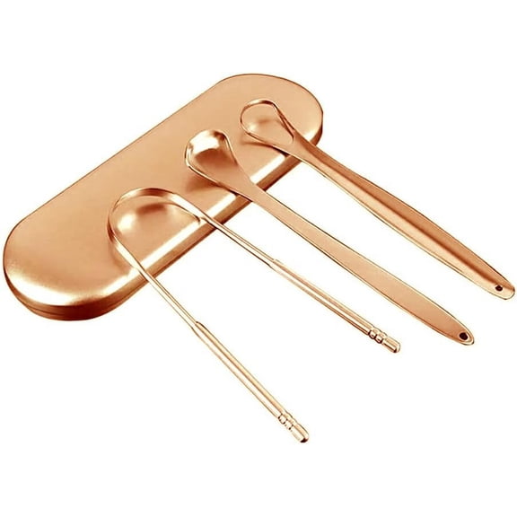 3 Pieces Stainless Steel Tongue Scrapers with Travel Case Bad Breath Removal Tools Women Kit Reusable Daily, Gold