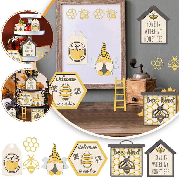 Adorno de bandeja de madera con capas para festivales (7 piezas), adorno de bandeja de madera con capas, adorno de festival de madera, juego de bandejas decorativas para el hogar y la