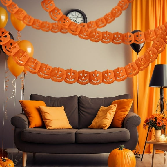 Christmas Decor Outside 300cm Halloween Thanksgiving Day 3 D Pumpkin Paper Honeycomb Pull String for Passageway Decoration Holiday Atmospheres Decorations