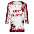 thumbnail image 4 of Red Halloween Ladies Long 3/4 Length Sleeve Tops Print Loose Fit Blouses for Women Boat Neck Spandex Happy Festival Halloween Fall Summer Shirts 2025 Clothes L, 4 of 4