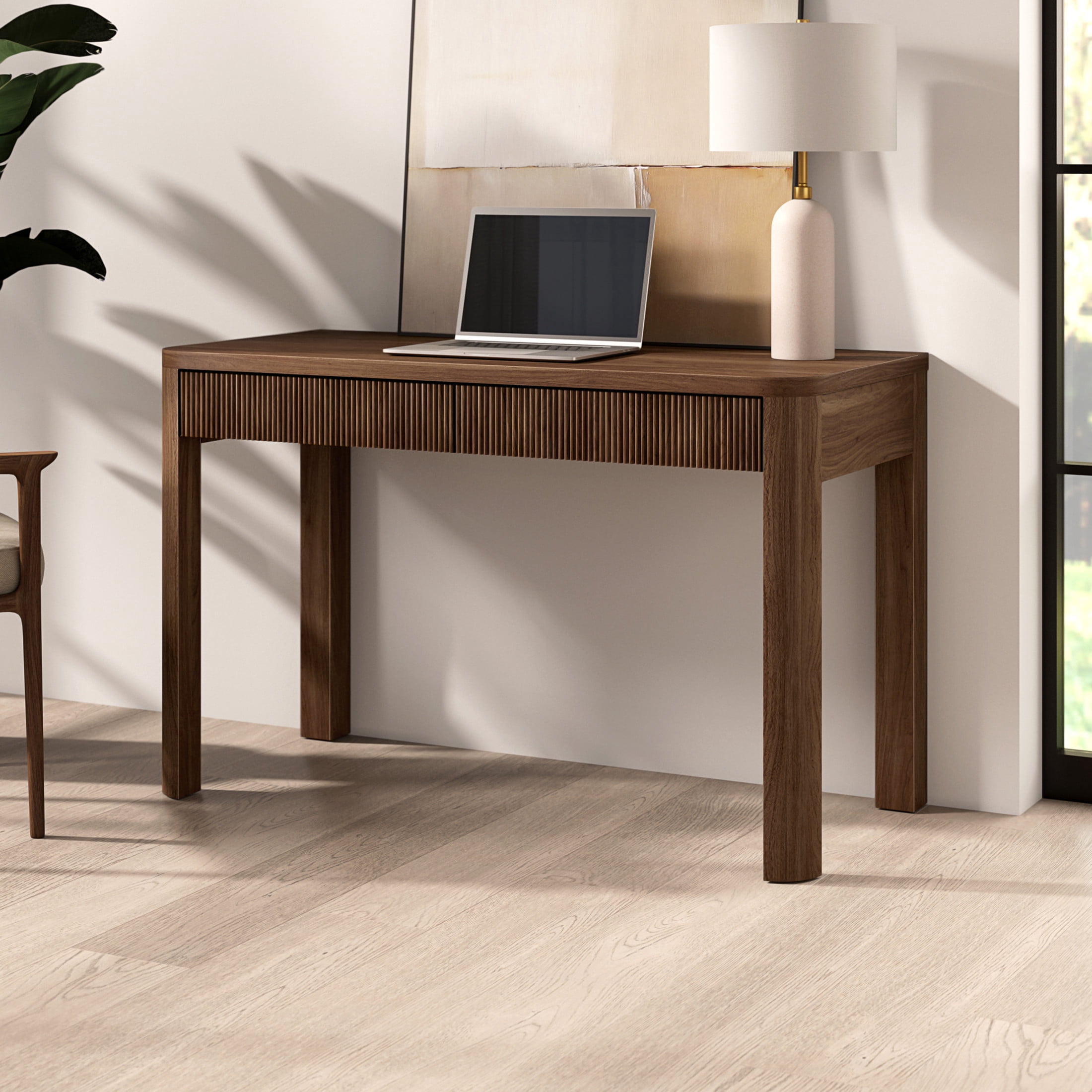 Evelyn&Zoe Modern/Contemporary 48" Wide Satin Walnut Home Office