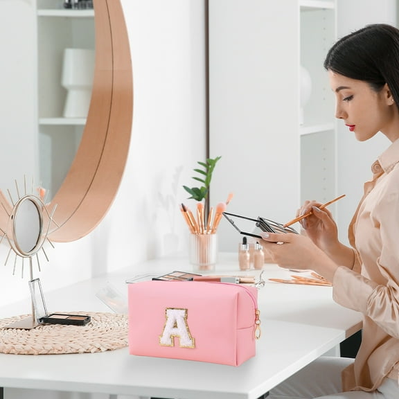 Deeceymbur Polyester Matte Makeup Bag Small Personalized Initial Pouch Beach Toiletry Purse for Women