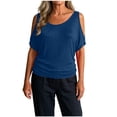 thumbnail image 4 of Gamivast Cold Shoulder Tops for Women Short Sleeve Scoop Neck T Shirts Casual Loose Fit Summer Blouses Basic Flowy Tees for Daily Vacation Navy XXXL, 4 of 8