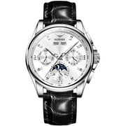 OUPINKE 100% Original Automatic Watches for Mens Self Winding Leather Strap Dress Reloj Male Adult Wristwatch