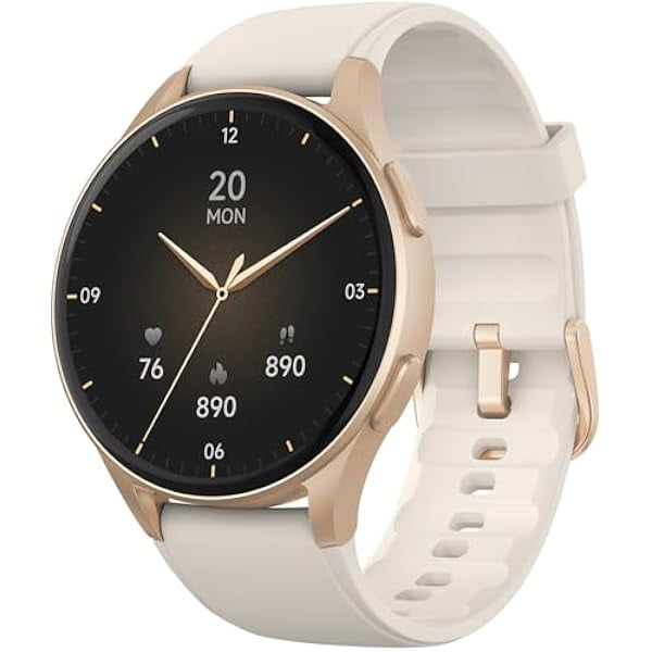 wonima11 Smartwatch, Built-in Alexa, GPS, VO2 Max, HRV, Blood Oxygen, Sleep Monitoring, Women's Health, Custom Reminders, Sports Tracking, 1.32" AMOLED, Compass, Altimeter (Bluetooth, Gold, 43mm)