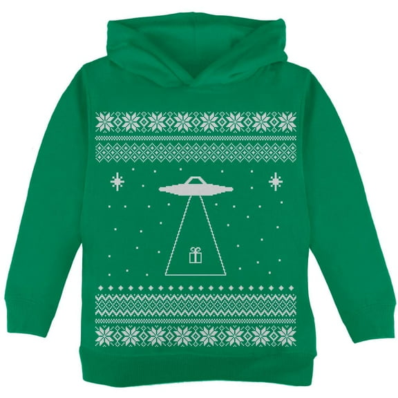 Alien Beam Ugly Christmas Sweater Green Toddler Hoodie - 2T